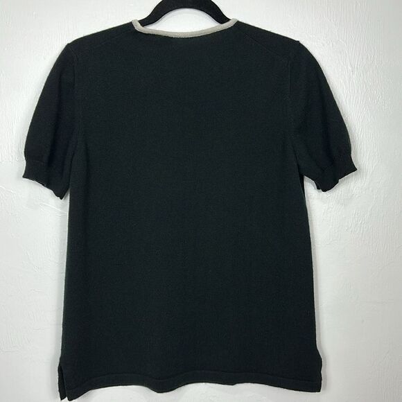 Richard Grand Black Cashmere Short Sleeve Contrast Crew Neck Sweater Size M - Picture 3 of 7